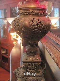 Antique GWTW Banquet Lamp, Dark Red Globe, GORGEOUS
