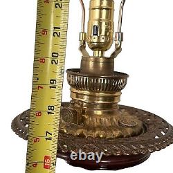 Antique GWTW Electrified Oil Lamp Hand Painted Glass & Brass 2 Circuit New Wire