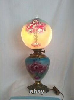 Antique GWTW Hand Painted Electric / Oil Lamp with Thistle 25.5 tall unique