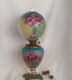 Antique GWTW Hand Painted Electric / Oil Lamp with Thistle 25.5 tall unique