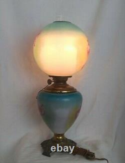 Antique GWTW Hand Painted Electric / Oil Lamp with Thistle 25.5 tall unique