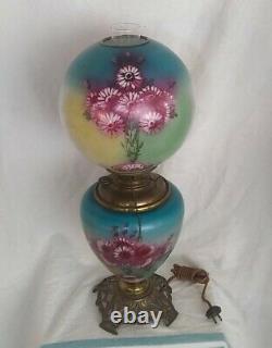 Antique GWTW Hand Painted Electric / Oil Lamp with Thistle 25.5 tall unique