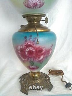 Antique GWTW Hand Painted Electric / Oil Lamp with Thistle 25.5 tall unique