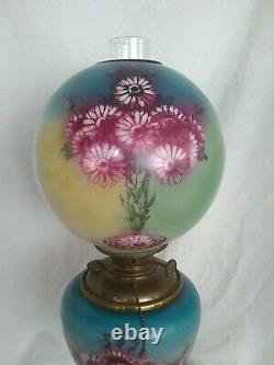 Antique GWTW Hand Painted Electric / Oil Lamp with Thistle 25.5 tall unique