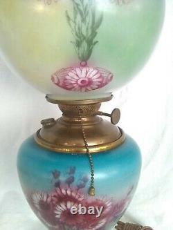 Antique GWTW Hand Painted Electric / Oil Lamp with Thistle 25.5 tall unique