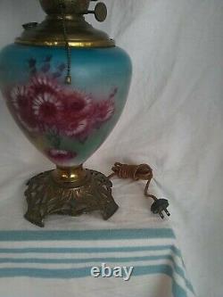 Antique GWTW Hand Painted Electric / Oil Lamp with Thistle 25.5 tall unique
