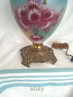 Antique GWTW Hand Painted Electric / Oil Lamp with Thistle 25.5 tall unique