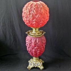 Antique GWTW Lamp Puffy IMPERIAL Red Frosted GLASS Parlor Oil Consolidated 1895