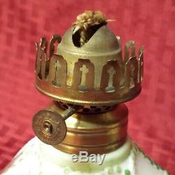 Antique GWTW Miniature Oil Lamp Milk Glass Painted Roses & Trim