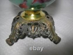 Antique GWTW Oil Lamp Hand Painted Fuchsia and Embossed Design 27 1/2 Gorgeous