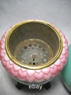 Antique GWTW Oil Lamp Hand Painted Fuchsia and Embossed Design 27 1/2 Gorgeous