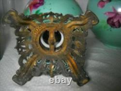 Antique GWTW Oil Lamp Hand Painted Fuchsia and Embossed Design 27 1/2 Gorgeous