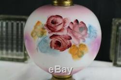 Antique GWTW Oil Lamp Pink and White With Roses 1909-1920 Home Lighting