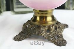 Antique GWTW Oil Lamp Pink and White With Roses 1909-1920 Home Lighting