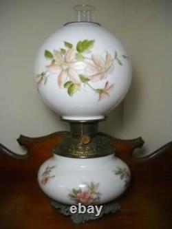 Antique GWTW Oil Lamp with National Burner 19 1/2 Tall Floral Decoration