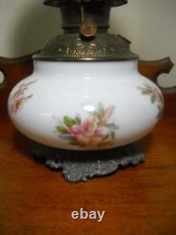 Antique GWTW Oil Lamp with National Burner 19 1/2 Tall Floral Decoration