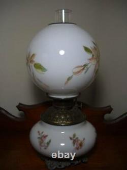 Antique GWTW Oil Lamp with National Burner 19 1/2 Tall Floral Decoration