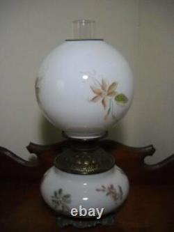 Antique GWTW Oil Lamp with National Burner 19 1/2 Tall Floral Decoration