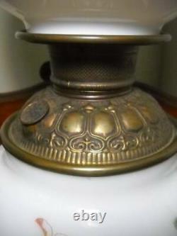 Antique GWTW Oil Lamp with National Burner 19 1/2 Tall Floral Decoration