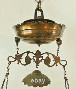 Antique GWTW RAINBOW Crystal Prism Hanging Parlor Library Oil Lamp Chandelier