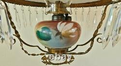 Antique GWTW RAINBOW Crystal Prism Hanging Parlor Library Oil Lamp Chandelier