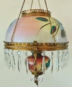 Antique GWTW RAINBOW Crystal Prism Hanging Parlor Library Oil Lamp Chandelier