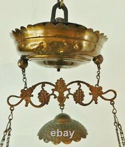 Antique GWTW RAINBOW Crystal Prism Hanging Parlor Library Oil Lamp Chandelier