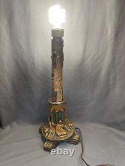 Antique Galvano P. Mori Heavy Bronze Pedestal Oil Lamp Base Electrified