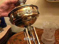 Antique German Brass Kerosene Oil Lamp