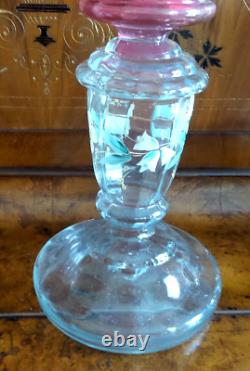 Antique German Brenner Glass Oil Lamp Cranberry And Clear Handblown