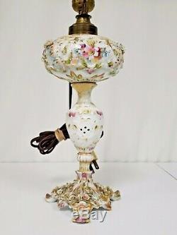 Antique German Dresden Porcelain Oil Lamp Converted