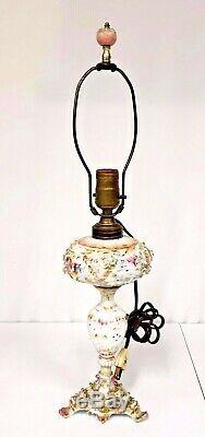 Antique German Dresden Porcelain Oil Lamp Converted