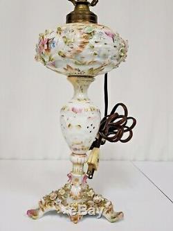 Antique German Dresden Porcelain Oil Lamp Converted