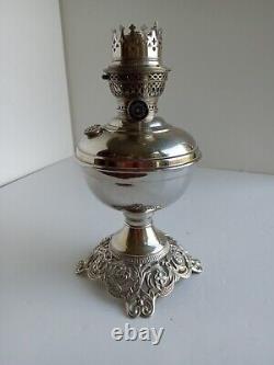 Antique German Hasag Kronos Nickel Key Lift Kerosene Oil Lamp, P&A Base