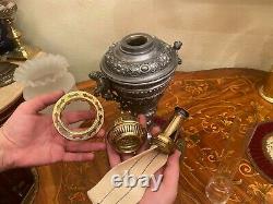Antique German Metal Brass Kerosene Oil Lamp Cherubs