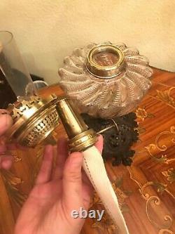 Antique German Metal Kerosene Oil Lamp Antique Glass Shade