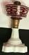 Antique Glass Oil Lamp Milk Glass Base Cranberry & Clear #1 Collar No Reserve