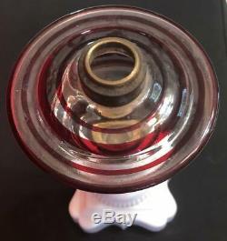 Antique Glass Oil Lamp Milk Glass Base Cranberry & Clear #1 Collar No Reserve