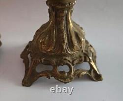 Antique Glass Oil Lamp On A Cast Metal Base & Ornate Collar