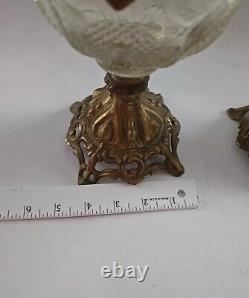 Antique Glass Oil Lamp On A Cast Metal Base & Ornate Collar