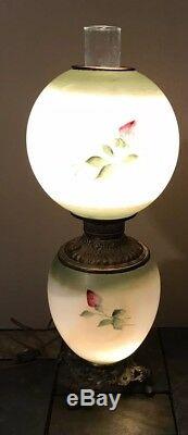 Antique Globe Handpainted Lamp, Converted From Oil To Electric