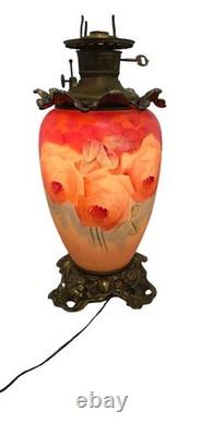 Antique Gone With The Wind 31 Fostoria Glass Oil Lamp Converted To Electric