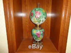 Antique Gone With The Wind Fluid Oil Lamp, Hand Painted In Original Condition