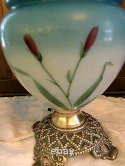 Antique Gone With The Wind Hand Painted Parlor Oil Lamp Victorian Era GWTW