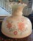 Antique Gone With The Wind Hurricane Oil Lamp Hand Painted Shade Milk Glass Pink