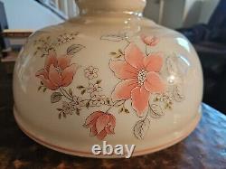 Antique Gone With The Wind Hurricane Oil Lamp Hand Painted Shade Milk Glass Pink