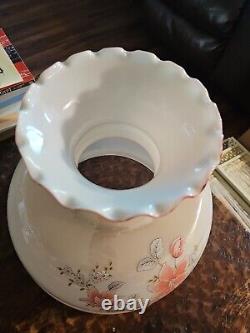 Antique Gone With The Wind Hurricane Oil Lamp Hand Painted Shade Milk Glass Pink
