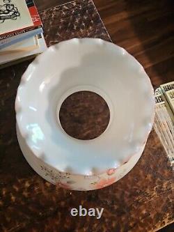 Antique Gone With The Wind Hurricane Oil Lamp Hand Painted Shade Milk Glass Pink