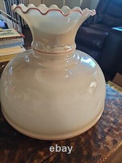Antique Gone With The Wind Hurricane Oil Lamp Hand Painted Shade Milk Glass Pink