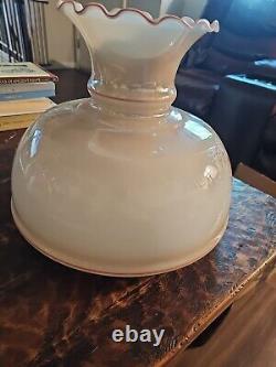 Antique Gone With The Wind Hurricane Oil Lamp Hand Painted Shade Milk Glass Pink